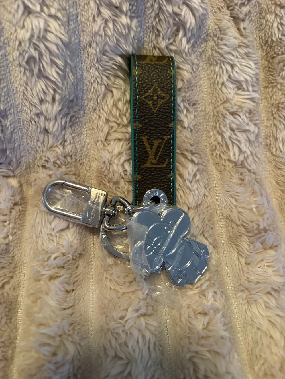 Leather Key Fob with Green Flower Charm